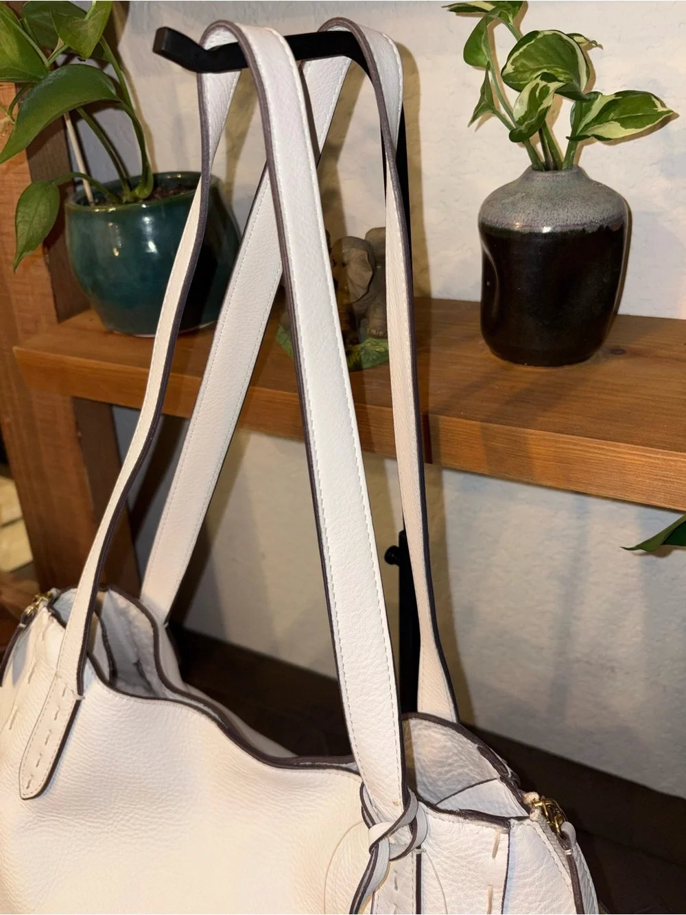 Dooney & Bourke Florentine White Leather Large Zip Gusset Tote Bag NWOT